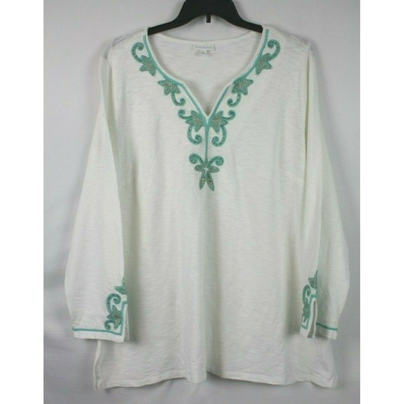 Charter Club Women's Ocean Paradise Blouse Top Size X Small Color Ivory/Green - Picture 2 of 3